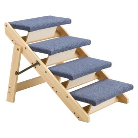 Wood Pet Stairs, 4-Step Dog Stairs for Beds, Sofa & Cars, 150lbs Load Capacity, Floded Flat Design