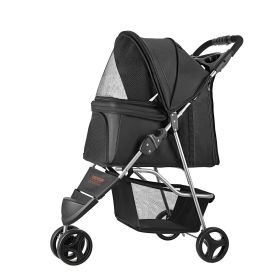 Pet Stroller, 35 lbs Weight Capacity, Foldable Dog Stroller Cart, 3 Wheels Cats Stroller with Mesh Windows and Cup Holders
